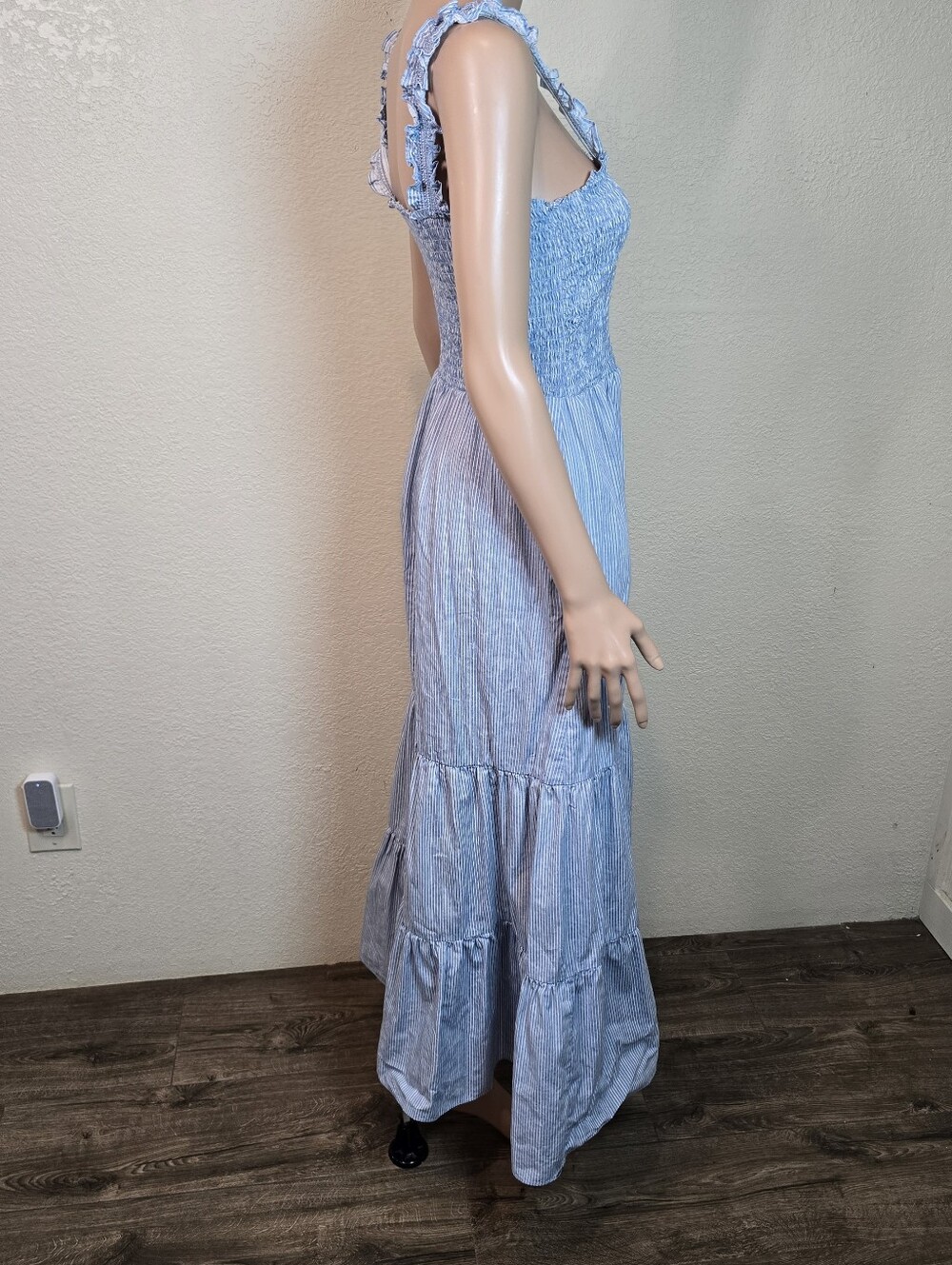MSK  Dress Womens Large Blue  Long Cotton Tiered Summer Smocked Maxi - Picture 6 of 11